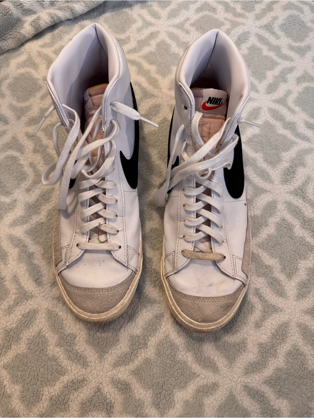 Nike Men’s White High-Top Blazers Sneakers with Black Swoosh